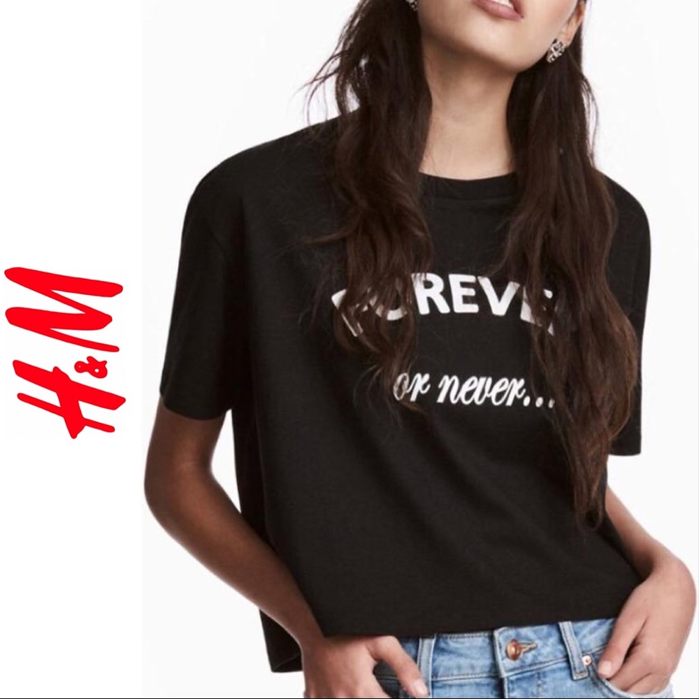 H&M Black Cropped Forever or Never Tee